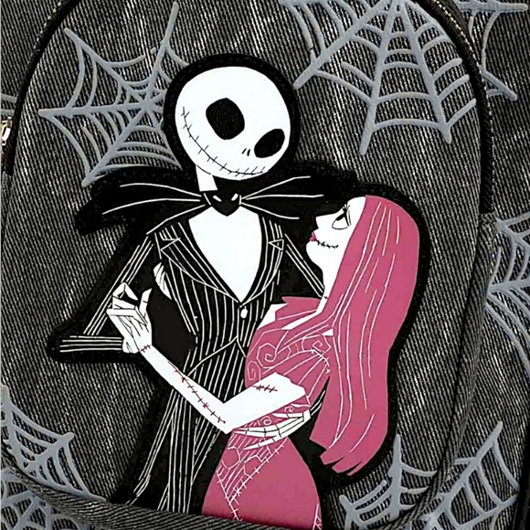 The Nightmare Before Christmas Jack & Sally Mini Black & Gray Backpack Bag - Picture 7 of 12